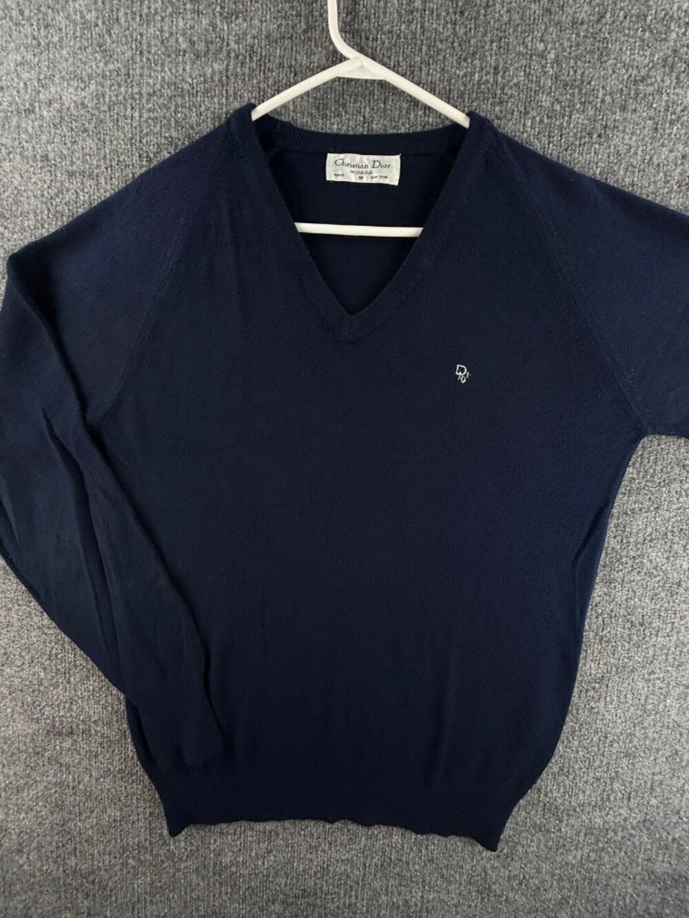 VTG Christian Dior Monsieur Pullover Blue USA Soft Sweater Logo Medium V-Neck